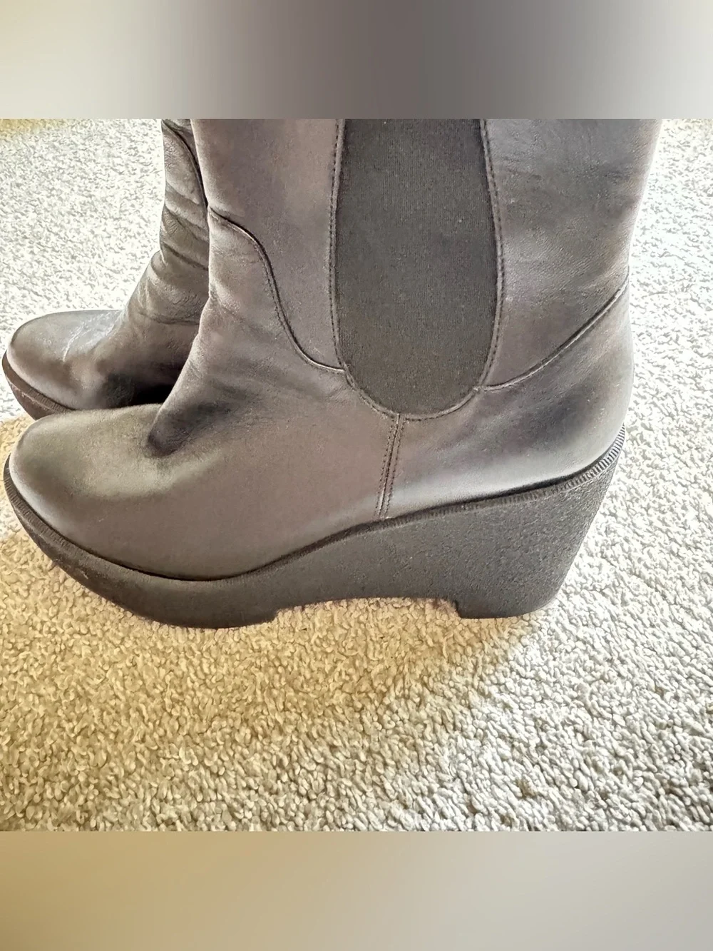 Robert Clergerie Paris Black Leather Wedge Platform Chelsea Boots Womens
